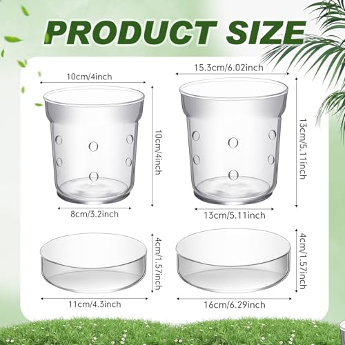 2 Pcs Orchid Pot with Drainage Holes and Tray Transparent Glass Pot Planter for Orchids Flower Repotting Anti Slip Glass Plant Vase for Indoor Outdoor Home Decor (4 Inch + 6 Inch) - view 2