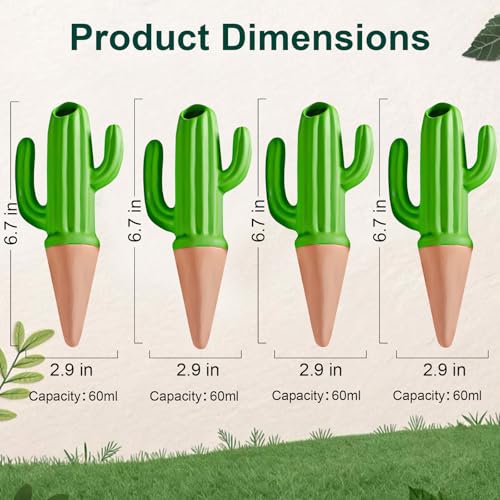 4 Pack Self Watering Spikes and Globes, Handmade Terracotta Cactus Self-Watering Plant Devices with Slow Release System, Automatic Plant Water Bulbs for Indoor and Outdoor Garden Vacation - view 2
