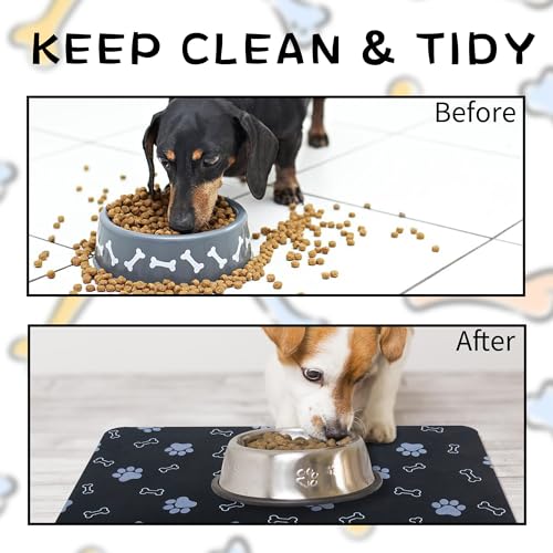 Pet Cat Dog Food Mat Non Slip Mat for Dog Water Bowl Mat Quick Dry Absorbent Cat Feeding Mat, 18.1 * 11.8 in, Dark Grey - view 5