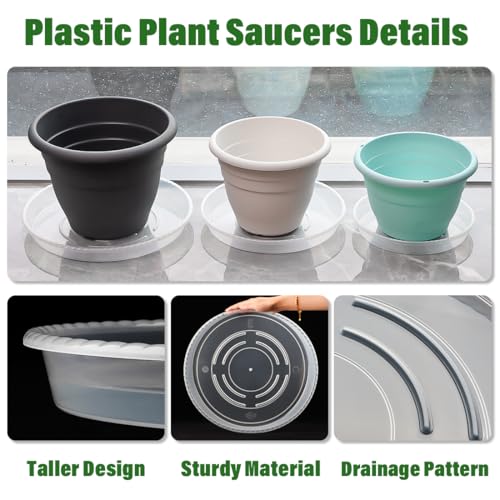 5 Pack 14 Inch Clear Plant Saucers for Pots,Heavy Duty Thick Plastic Plant Trays,Sturdy Water Catch Drip Trays for Indoor & Outdoor Plants - view 4