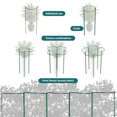 10 Pack Garden Plant Support Stakes,10" Widex16 High Heavy Duty Interlinked Half Round Peony Support Ring Cage for Indoor Outdoor Plants,Plant Supports for Peony,Tomato,Hydrangea,Rose - view 3
