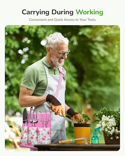 Gardening Tools Set, 11-Piece Rust-Proof Kit with Bag, Pink - view 4