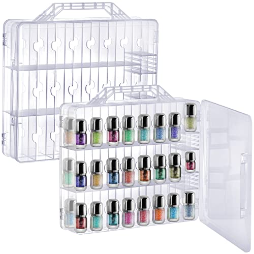 2 Pieces Double Side Universal Clear Nail Polish Organizer Box Nail Tools Holder Case for 48 Bottles with 8 Adjustable Dividers