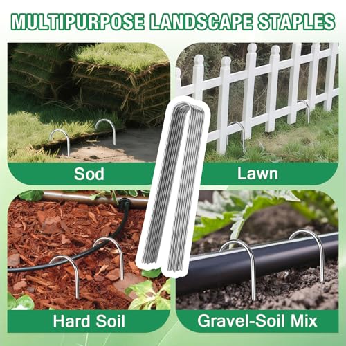8 Gauge Landscape Staples, 8 Inch Heavy Duty U-Shaped Landscape Stakes, 100 Pack Galvanized Garden Staples for Weed Barrier Stakes, Ground Cover, Irrigation Tubing, Fence (100) - view 7