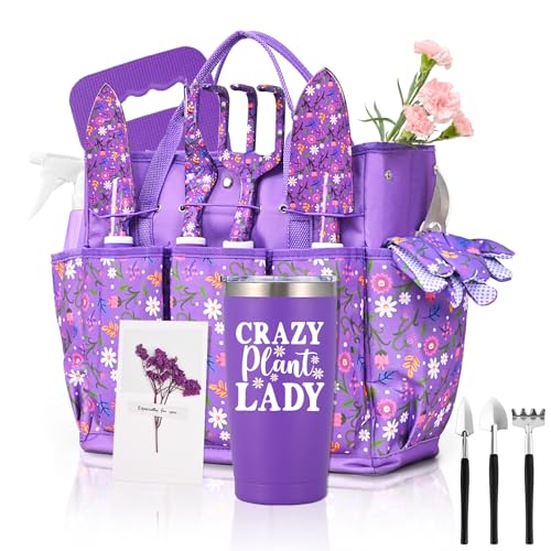 Gardening Gifts for Women, Gardening Tools for Women, 14 PCS Garden Tools Set Kit with Garden Tool Bag, Plant Lover Christmas Mothers Day Birthday Gifts for Mom Grandma Aunt, Purple
