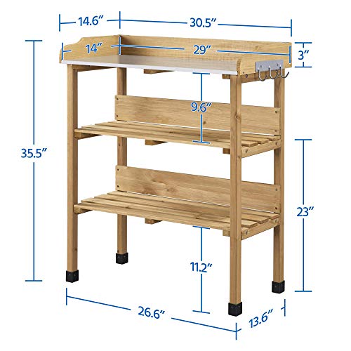 Potting Bench Outdoor Console Table w/3-Tier Storage,Natural Wood - view 3