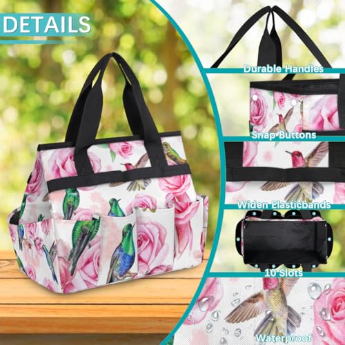 Hummingbird Flower Rose Garden Tool Bag Waterproof Gardening Tool Storage Bag with Handle & 10 Pockets Gardening Tote Bag for Women Garden Tool Organizer - view 5