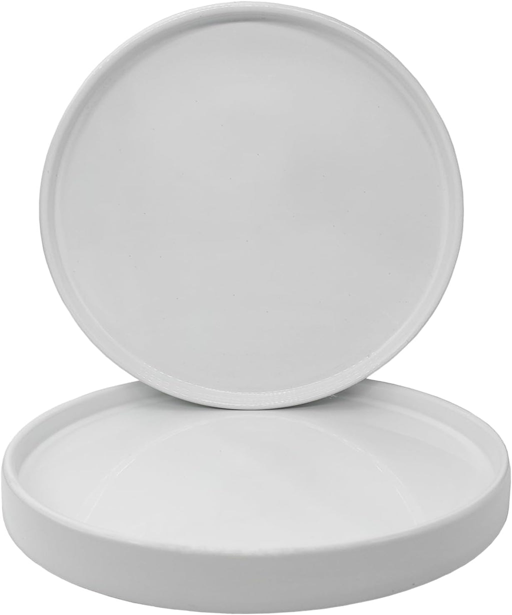 Ceramic Plant Saucer Tray 2 Pcs 6.4 Inch White, 6.4" OD x6.02 ID x0.9 Deep| Fits Flower pots Bottom≤ 6", Heavy Duty Glazed Round Planter Drip with Catch Basin for Indoor Outdoor Plants
