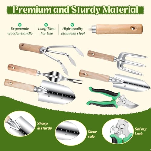 Garden Tools 9 Pcs Heavy Duty Gardening Tool Set Green Tote Bag Men Women - view 7