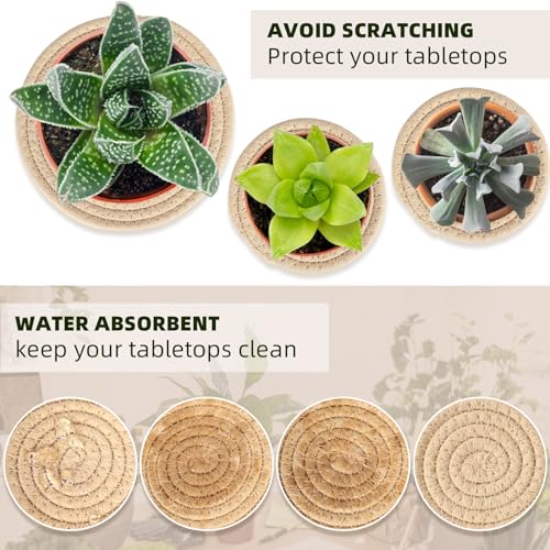 4 PCS Plant Coasters 4 & 7 Inch Woven Plant Saucer Coaster for Gardening Indoor and Outdoor Pots (Khaki) - view 4