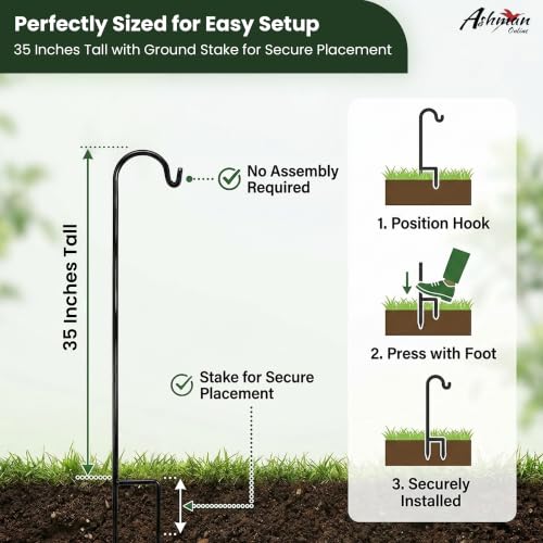 Ashman Shepherds Hook 10 Pack Black, 35 Inches Tall, Made of Premium Metal for Hanging Solar Light, Bird Feeders, Mason Jars, Garden Stake and Wedding Décor. - view 6