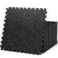 0.79in Thick 48 Sq Ft Exercise Equipment Mats, 12 Tiles Upgraded Rubber Top with High Density EVA Foam, Large Interlocking Puzzle Gym Flooring for Home Gym, Heavy Weight Workout,Black & White