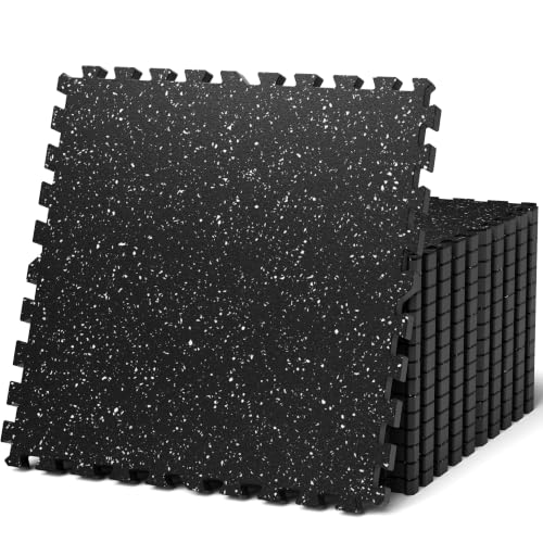 0.79in Thick 48 Sq Ft Exercise Equipment Mats, 12 Tiles Upgraded Rubber Top with High Density EVA Foam, Large Interlocking Puzzle Gym Flooring for Home Gym, Heavy Weight Workout,Black & White