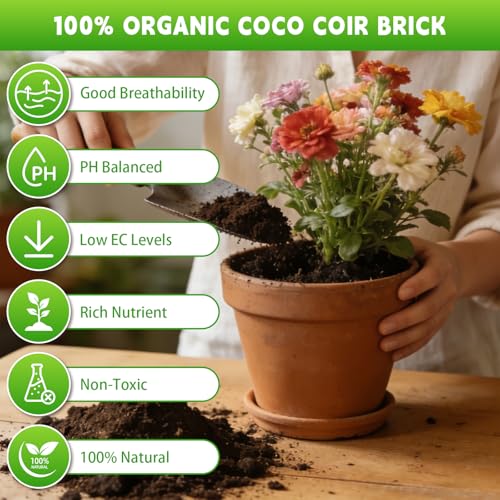Coco Coir Bricks - Compressed Coconut Fiber Substrate for Plants, Gardening, Potting Mix. Low EC & Balanced pH Natural Growth Medium for Seed Starting, Herbs, and Gardening (12PCS) - view 3