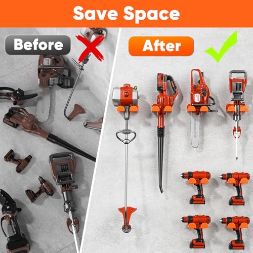 Weedeater Hanger, 2 Pack Garage Organize Grass String Trimmer Rack, Heavy Duty Metal Weed Eater Holder Wall Mount Save Space, Garden Tool Storage Rack Loads 25lbs, Weed Wacker Hooks for Garage - view 4