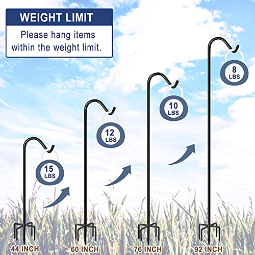 Shepherds Hook for Outdoor Bird Feeders Pole 92 Inch Tall, Adjustable Heavy Duty Garden Hanger Stake Pole with 5 Prong Base, Shiny Black (2 Packs) - view 5