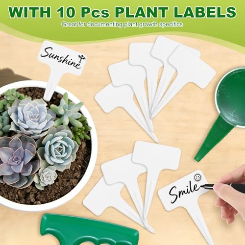1-Set Seed Planter Tool, Plastic Hand Dibber Garden Tool Peat Pellets Seed Starter Soil Pods Plugs for Sowing Seeds, Handheld Digging Hole Punch [Dark Green, with Plant Labels] - view 5