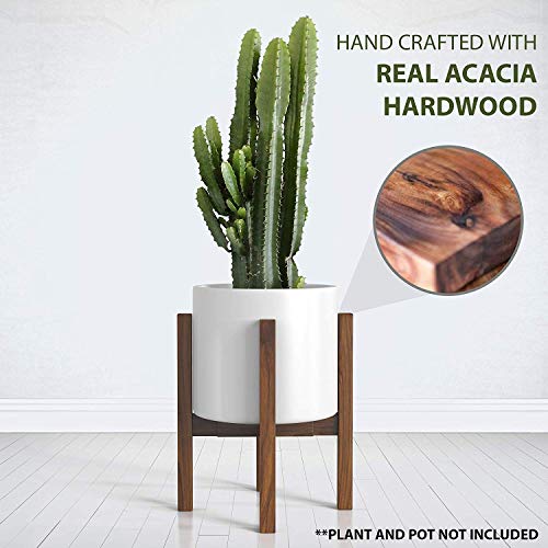 Mid Century Plant Stand - Solid Wood Item Stand Handmade with Acacia - Fits Medium & Large Pots Sizes 8 to 12 inches (Not Included) (Adjustable Width: 8-12 inches, Dark Brown) - view 2