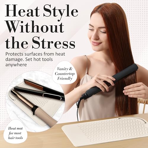 Large Vanity Mat, Heat Resistant Mat for Hair Tools, Vanity Décor, Ivory - view 2