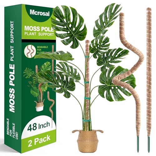 2 Pack 48'' Bendable Moss Pole Monstera Plant Support for Indoor Climbing Plants, Tall Plant Stick Support Stake for Potted Plants, Pothos, Philodendron