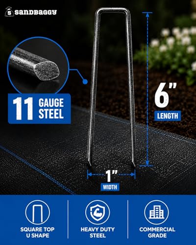 6 Inch Landscape Staples, 1,000 Pack 11 Gauge Heavy Duty Steel Garden Staples, Square Top U Pins for Weed Barrier Fabric, Sod, Turf, Netting and Drip Irrigation Tubing - view 2
