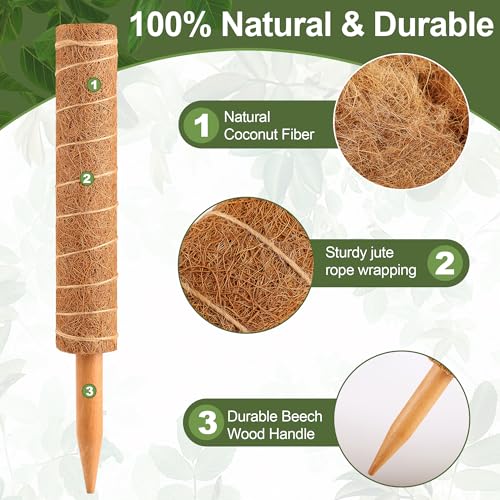 48 Inch Monstera Plant Support, 4 Pack 16 inch Moss Pole for Monstera & Climbing Plants Coco Coir Plant Support, Plant Ties Included - view 5