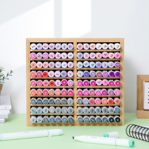 Bamboo Marker Organizer, Wooden Desktop Storage Holds 126 Markers - view 4