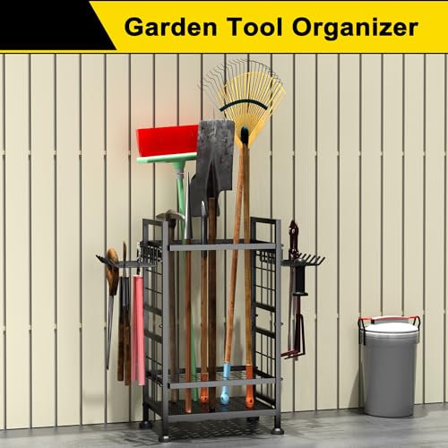 3 Tier Garden Tool Organizer, Garage Storage and Organization, Metal Yard Tools Storage up to 78 Tools, Heavy Duty Garden Tool Organizer for Garage, Yard, Patio, Shed, Indoors and Outdoors, Black - view 2