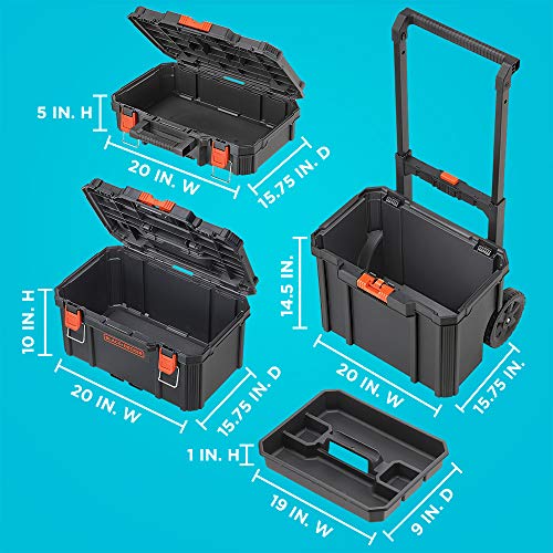 By BLACK+DECKER BLACK+DECKER BDST60500APB Stackable Storage System - 3 Piece Set (Small, Deep Toolbox, and Rolling Tote) - view 4