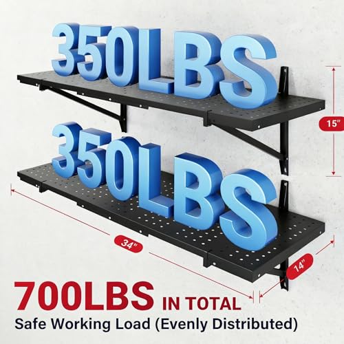 2-Pack 1x3ft Perforated Garage Wall Shelving, 700lbs, Black - view 3