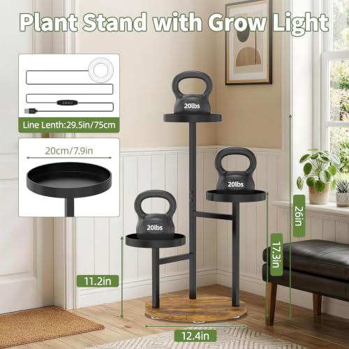 Corner Plant Stand Indoor Shelf Tall with Lights, 3 Tiers Black - view 2