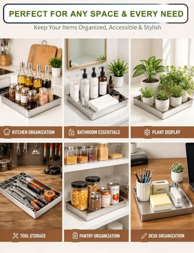 Durable 24x10in Stainless Steel Rectangular Drip Tray with Raised Edges, Perfect for Indoor & Outdoor Plant Care, Easy Watering Solution, Heavy-Duty Plant Tray - view 7