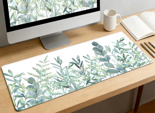 XXL Waterproof Office Desk Pad Protector 31.5x11.8 Inch - Extended Gaming Mouse Pad with Non-Slip Rubber Base, Thickened Keyboard Mat, Stitched Edges & Green Plants Design - view 7