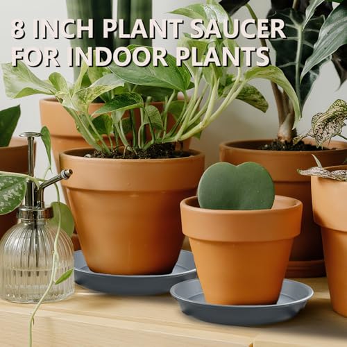 6 Pack 8 Inch Gray Plant Saucers, Heavy Duty PP Water Catcher Trays - view 5