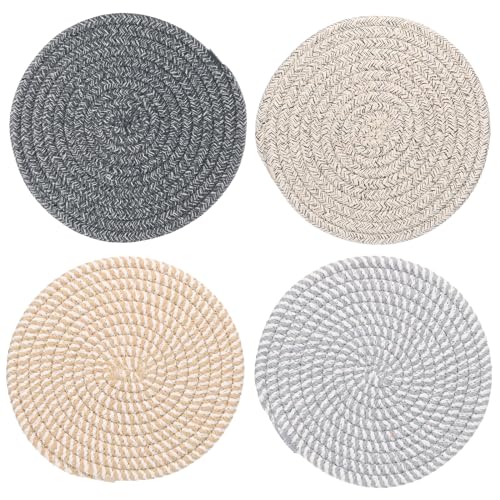 4-Pack Plant Coasters 7 Inch Woven Plant Mat Stripe Color Set
