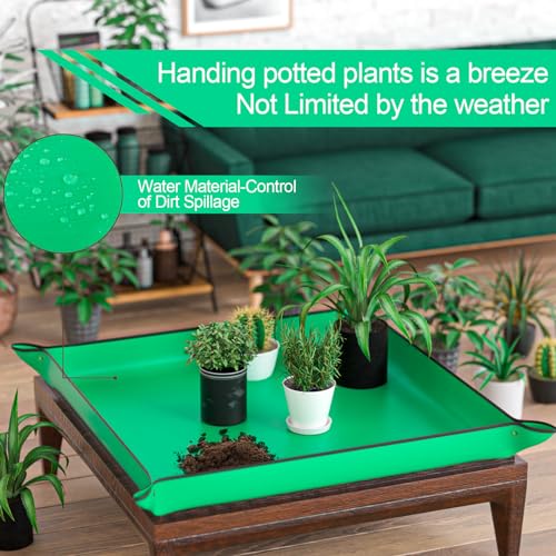 39.5" x 39.5" Extra Large Repotting Mat for Indoor Plants Transplanting and Mess Control, Waterproof Potting Soil Mat Portable Potting Tray Gardening Gift for Women, Green - view 6