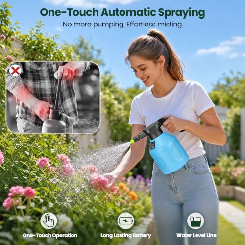 Electric Spray Bottle 2L/0.5 Gallon, 3 Speed Adjustable Battery Powered Garden Sprayer, Rechargeable Automatic Plant Mister with Adjustable Nozzle for Indoor/Outdoor Plants - view 2
