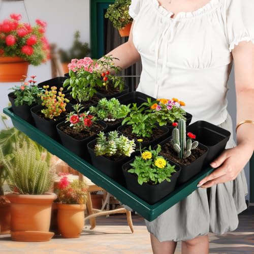 1020 Nursery Pots Trays 5 Pack, Plastic Flat Seed Starter Trays, Durable Seedling Potting Tray for Carrying and Holding Planting Pot (Green) - view 6