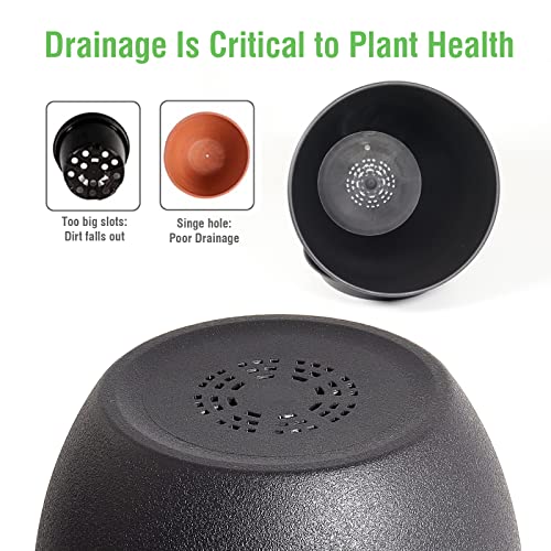 Plant Pots 10/9/8 inch, Set of 3 Modern Decorative Plastic Planters with Drainage Holes and Saucers for House Plants Indoor Flowers Plants, Black - view 6