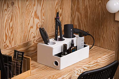 Hair Tool Organizer Dryer Holder Hair Styling Accessories Organizer Bathroom Storage Countertop with 3 Holes(White) – MK154D - view 3
