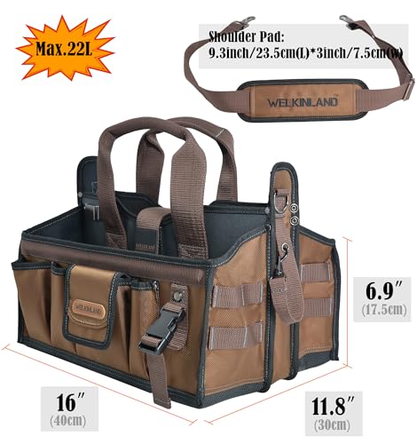 20-Pockets Tool Tote Bag,16" Brown Open-Top Electrician Tool Bag - view 5