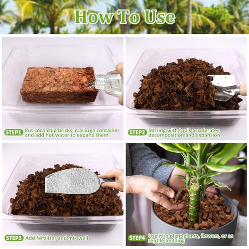 2 Pack Organic Coco Coir Chips for Plants, 2.2 lb Coconut Husk Bricks - view 4