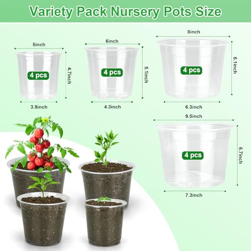 10/8/6/5 Inch Large Clear Nursery Pots with Drainage Holes, 16 Pack Gallon Clear Plastic Pots for Plants, Seedling Starter Pot, Garden Plant Pots for Succulents Flowers - view 2