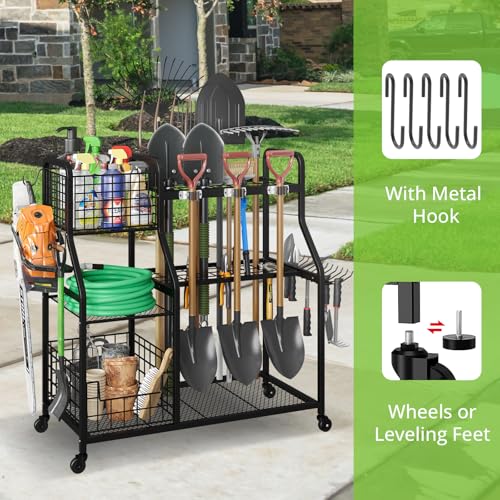 Garden Tool Holder Organizer with Heavy Duty Wheels for Garage - view 2