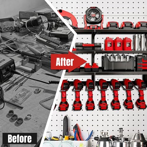 33" W Power Tool Organizer with Charging Station, 4 Layers Heavy Duty Metal Tool Storage Rack Wall Mount 8 Cordless Drill Holder with 4 Power Strip, Battery Organizer for Garage, Workbench,Tool Room - view 5