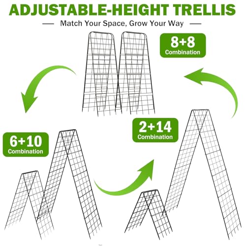 Heavy Duty 50"x17" Adjustable A-Frame Trellis for Climbing Plants – Rust-Proof Metal Garden Trellis with Dense Grid Design, Perfect for Raised Beds, Tomatoes, Cucumbers & Outdoor Vines (Black, 1 Pcs) - view 3