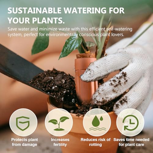 Terracotta Watering Spikes, 4 Pack Plant Watering Devices Self Watering Spikes Vacation Clay Watering Stakes Garden Plant Watering Globes for Indoor & Outdoor Plants - view 2