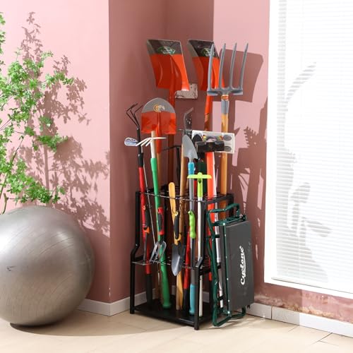 Garden Tool Organizer Heavy Duty,Yard Tool Tower Rack,Garage Storage Organization for Long Handle Tools,Rake,Brooms,Extra Hooks for Small Shovel,Shear.All Metal,Free Standing. - view 2