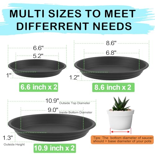 6 Pcs Plastic Plant Saucer Plant Trays for Pots 6 8 10 inch Assorted Sizes - view 2