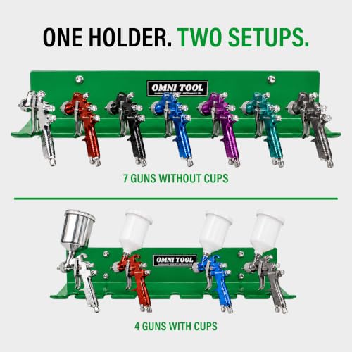 Omni Tool Wall Mounted Paint Spray Gun Holder Holds 7 Guns without Cups or 4 with Cups, Heavy Duty Screw Mount Rack, Stable Scratch-Free Design, Green, 1 Pack 37509 - view 4